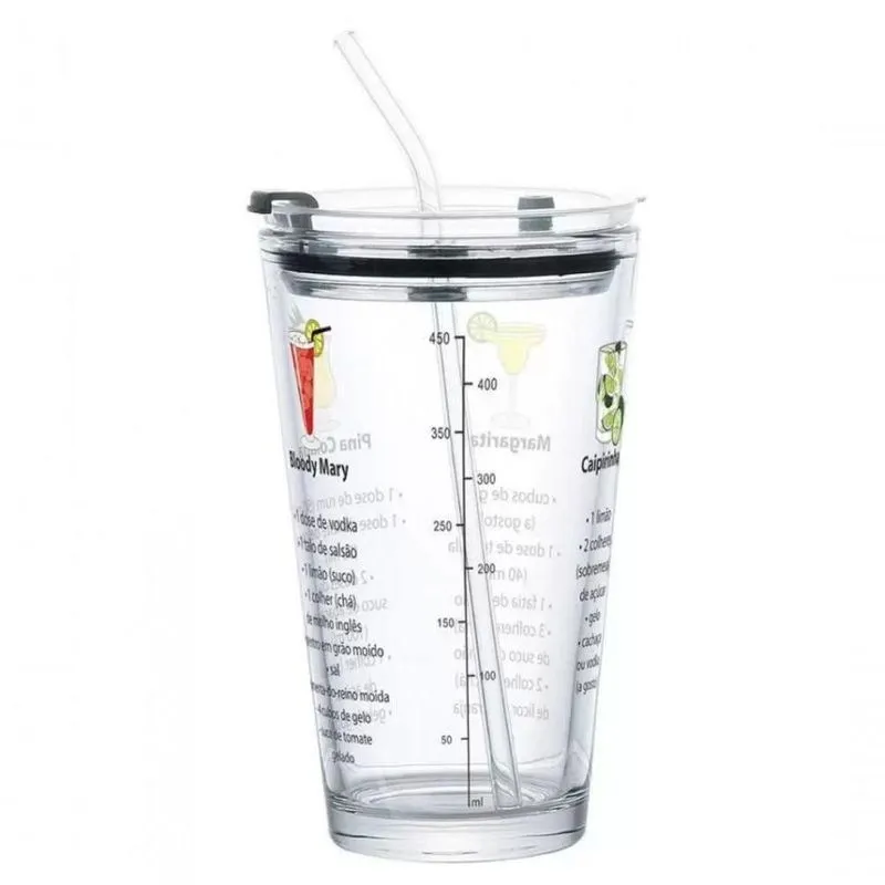 Kit Coqueteleira Em Vidro Com Canudo 455 Ml - Full Fit