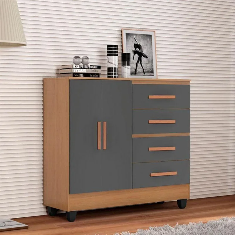 Cômoda Lite 4 Gavetas 2 Portas Nature Cinza – Móveis Leão