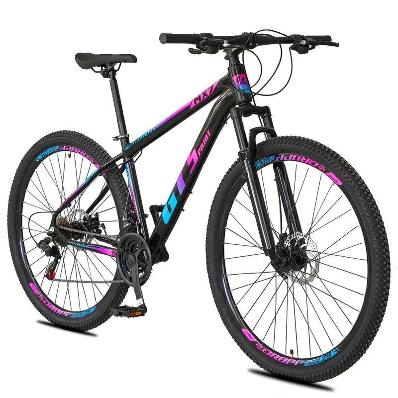 Bicicleta 29 Gt Sprint Mx7 21 Marchas Freio A Disco Mtb Alumínio - Azul Rosa