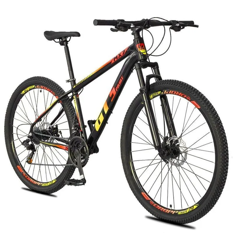 Bicicleta 29 Gt Sprint Mx7 21 Marchas Freio A Disco Mtb Alumínio - Vermelho Amarelo