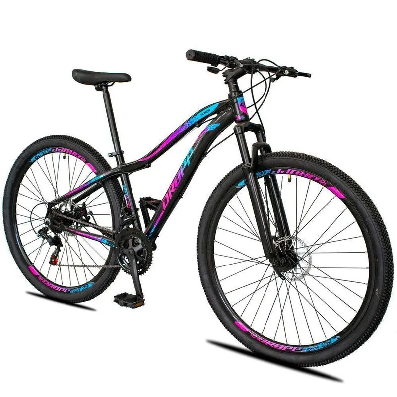 Bicicleta 29 Dropp Race 21 Marchas Quadro Alumínio E Suspensão Dianteira E Freio Disco - Azul+rosa - 17 Azul+rosa