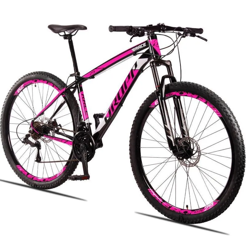 Bicicleta Aro 29 Dropp Race Alumínio Câmbios Shimano 24v Freio A Disco Hidráulico Preto+rosa