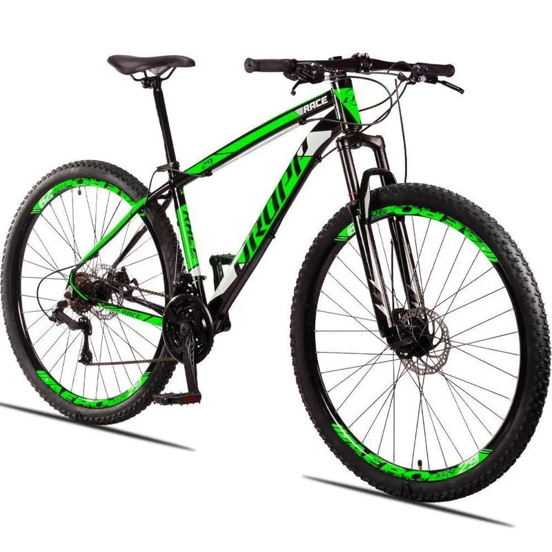 Bicicleta Aro 29 Dropp Race Alumínio Câmbios Shimano 24v Freio A Disco Hidráulico Preto+verde