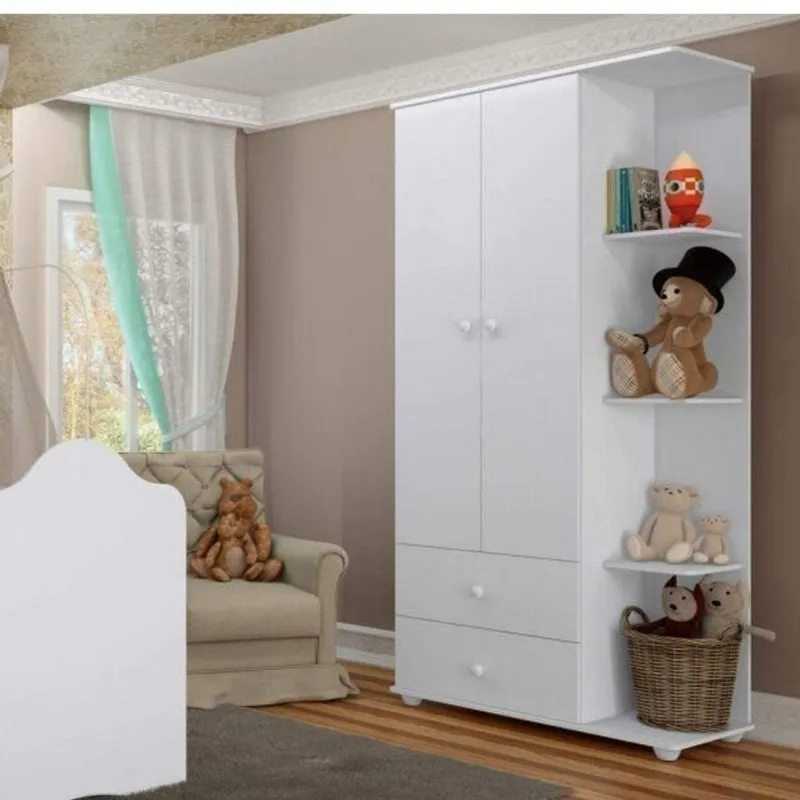 Guarda-Roupa Infantil com Cantoneira 2 Portas 2 Gavetas Branco Branco