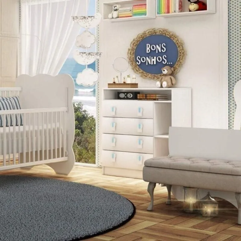 Cômoda de Bebê 4 Gavetas Baby Branco/Rosa/Azul Branco/Rosa/Azul