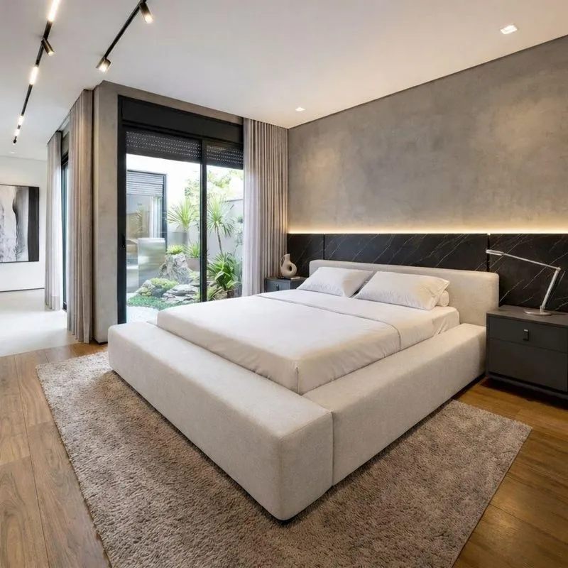 Cama Estofada Queen Lumina Base Baixa Linho Premium Off White Jasper Móveis