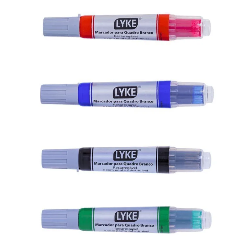 Kit 4 Pincel Marcador Quadro Branco Recarregável Lyke