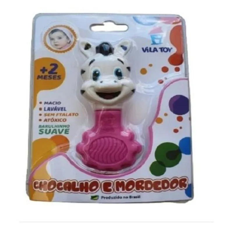 Chocalho E Mordedor Para Bebe Zebra Rosa Anti Stress Gengiva