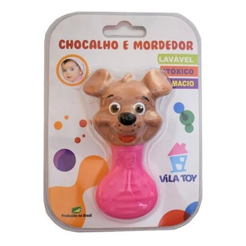 Chocalho Mordedor Macio C/barulho Suave Cachorro Dog Rosa