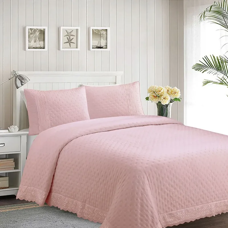 Jogo de Cama Casal Bordado Inglês 04 Peças Rosa - Adomes