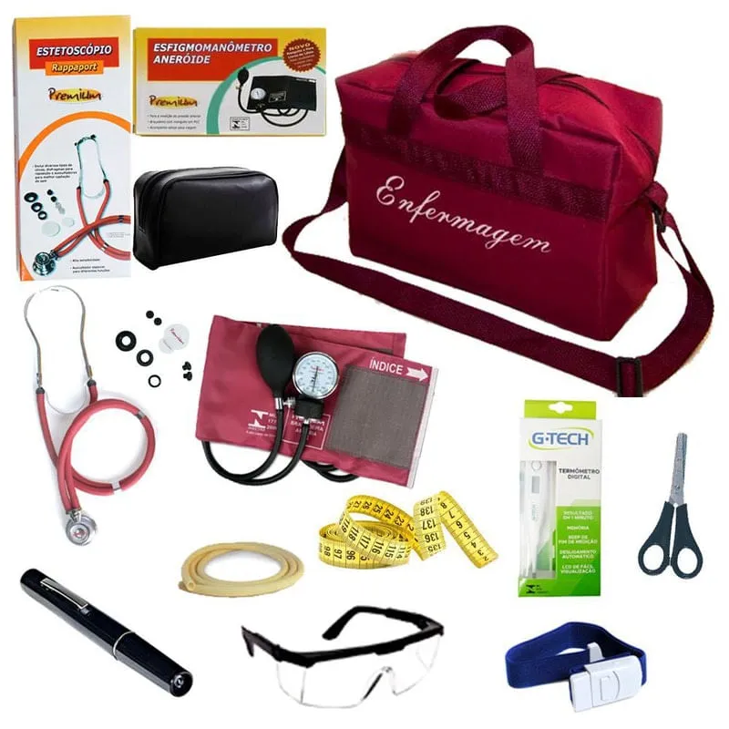 Kit De Enfermagem Vinho Com Medidor De Pressão