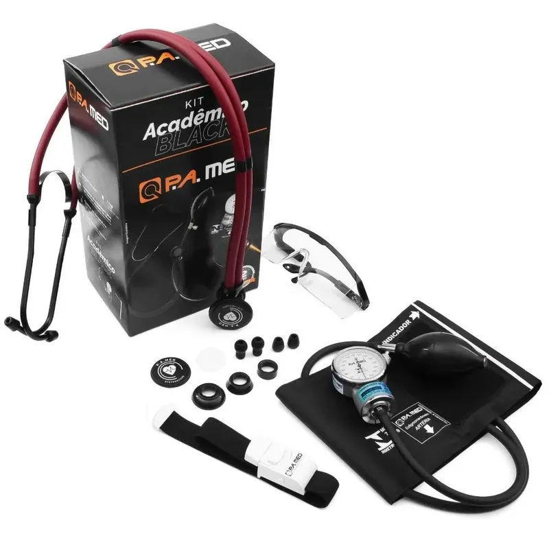 Kit Acadêmico Aparelho de Pressão com Estetoscópio Vinho Black KPA701 p.a.med