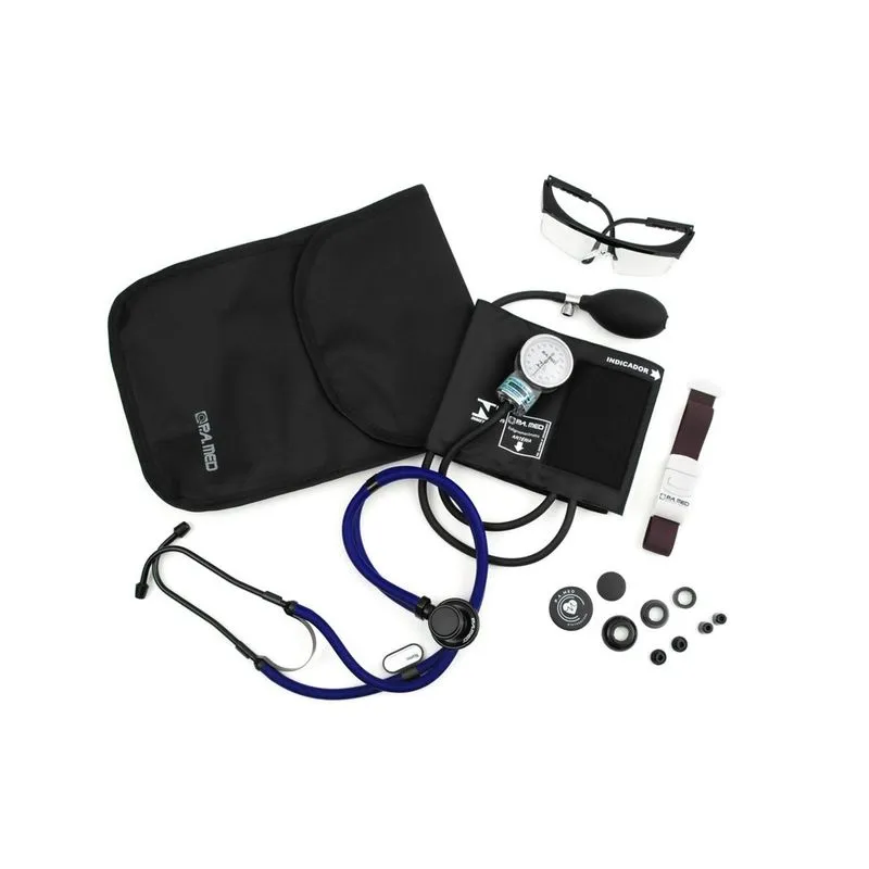 Kit Enfermagem Acadêmico Linha Black Completo Esteto Esfigmo Garrote Bolsa e Óculos Garantia 2 Anos