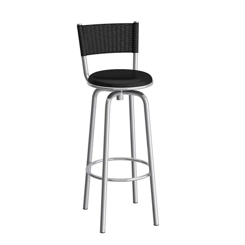 Banqueta Giratória com Encosto Noruega 99cm Compoarte Cromado/Preto