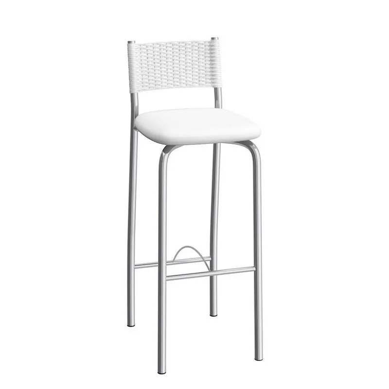 Banqueta com Encosto Mônaco 98cm Compoarte Cromado/Branco