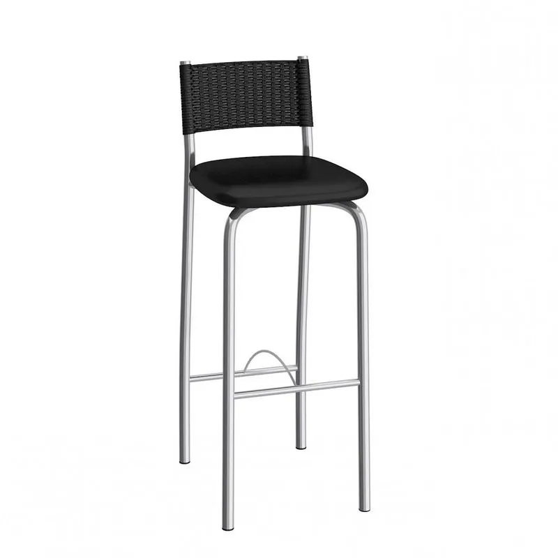 Banqueta com Encosto Mônaco 98cm Compoarte Cromado/Preto
