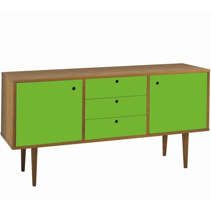 Buffet 3 Gavetas 2 Portas Vintage Maxima Nogal/Verde Limão