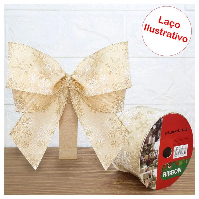 Kit 4 Rolo Fita Aramada Natal Floco De Neve Decoração Natalina 6,3cm X 9,14m