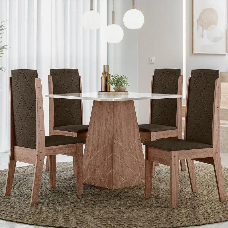 Conjunto De Sala De Jantar 0,90 Com 4 Cadeiras Amêndoa 69b