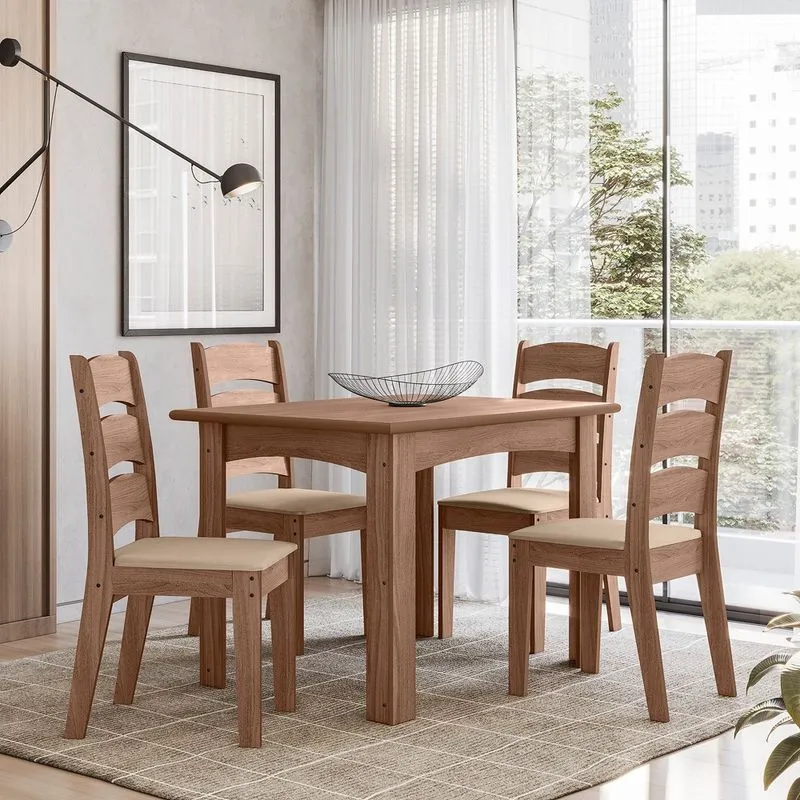 Conjunto Sala de Jantar Mali 1,10 com 4 Cadeiras Amendoa 51C