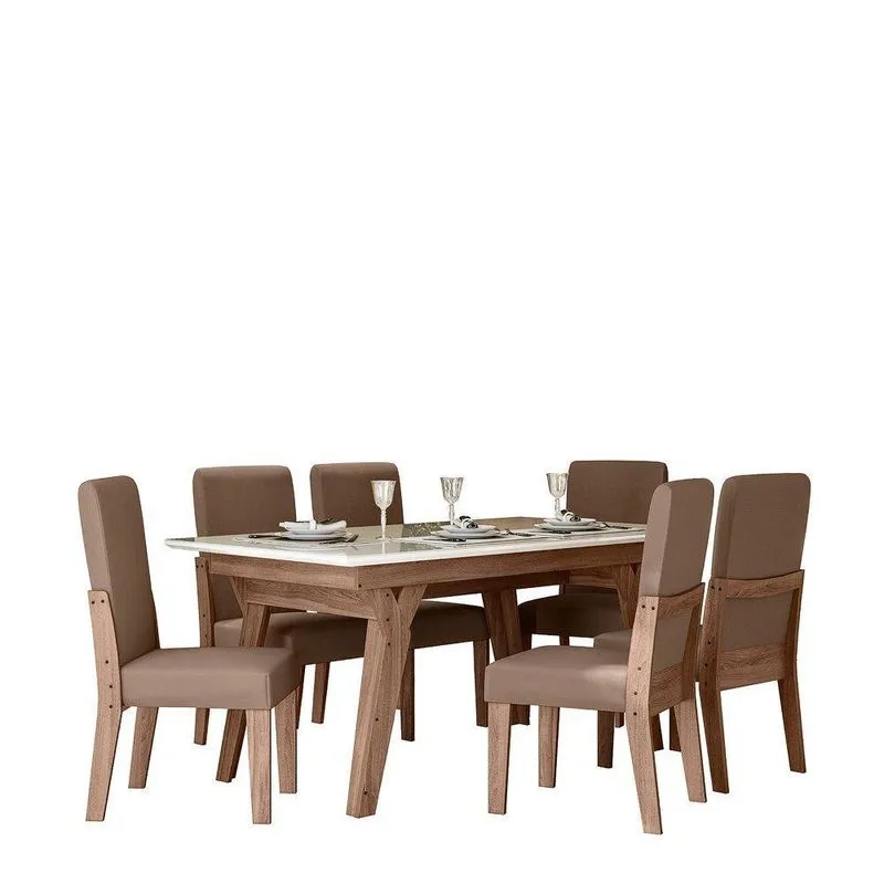Conjunto Mesa Sala De Jantar 6 Cadeiras 1,56M Dubai Amêndoa