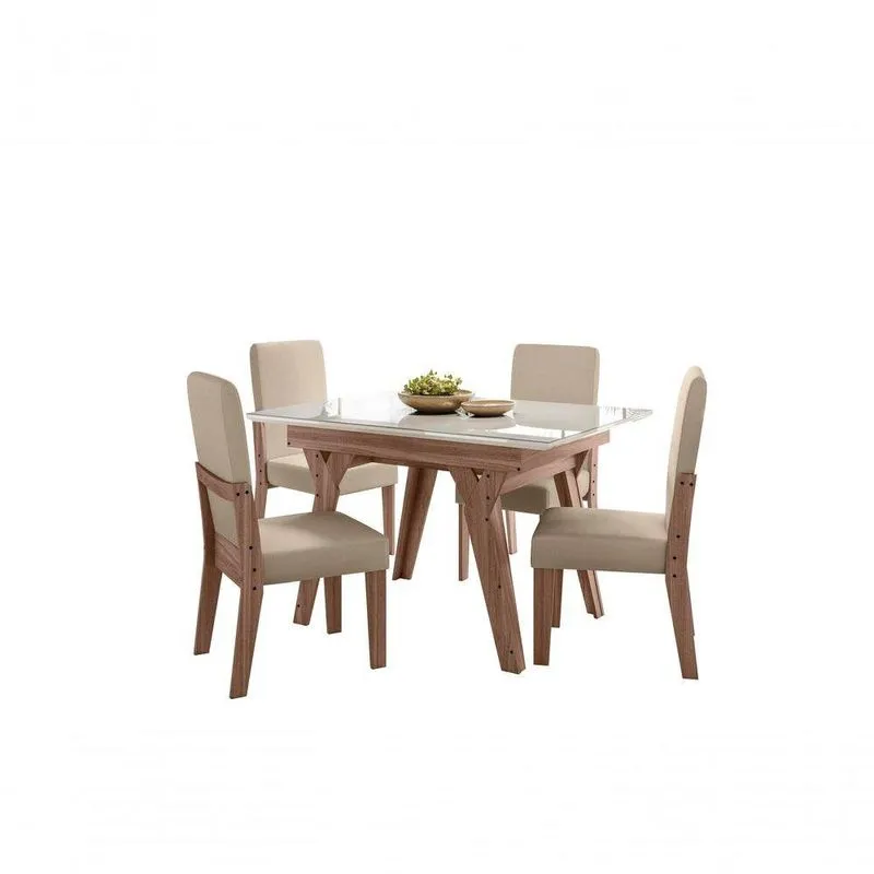 Conjunto Mesa Sala De Jantar 4 Cadeiras 1,10m Dubai Amêndoa