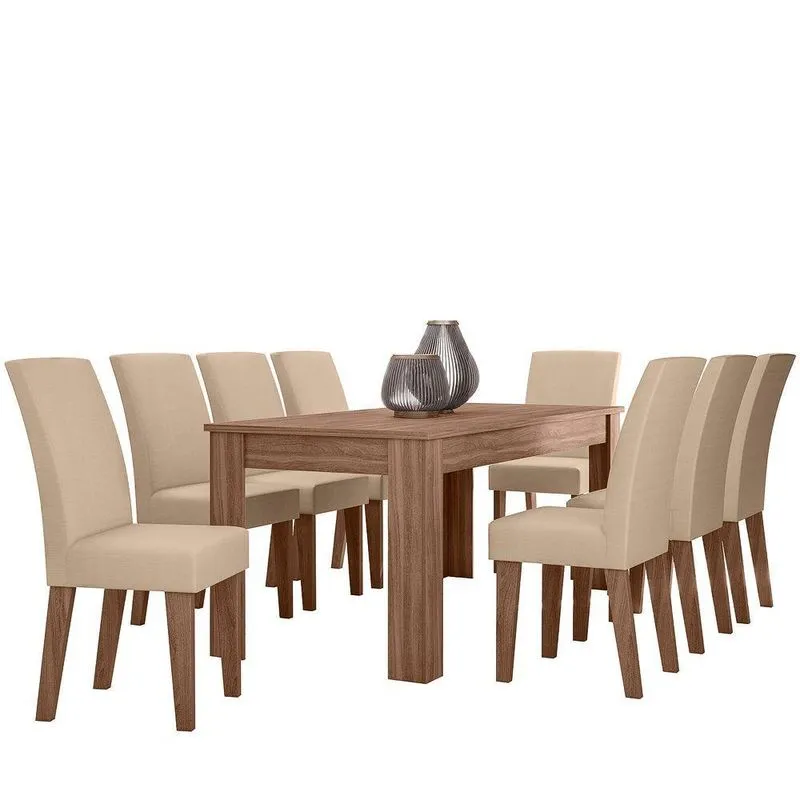 Conjunto Mesa Sala Jantar 8 Cadeiras 1,85M Georgia Amêndoa