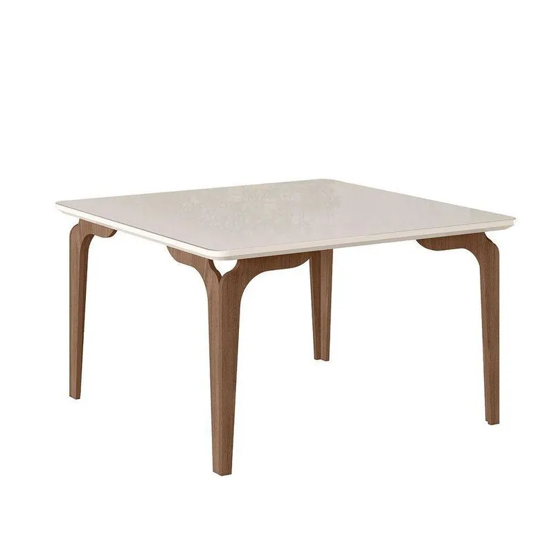 Mesa Sala De Jantar 1,36M Com Vidro Tokio Amendoa Off White