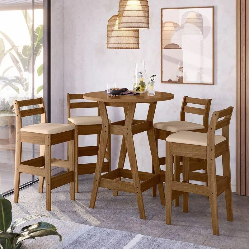 Conjunto Mesa Bistrô Com 4 Banquetas Cedro Gold 51C