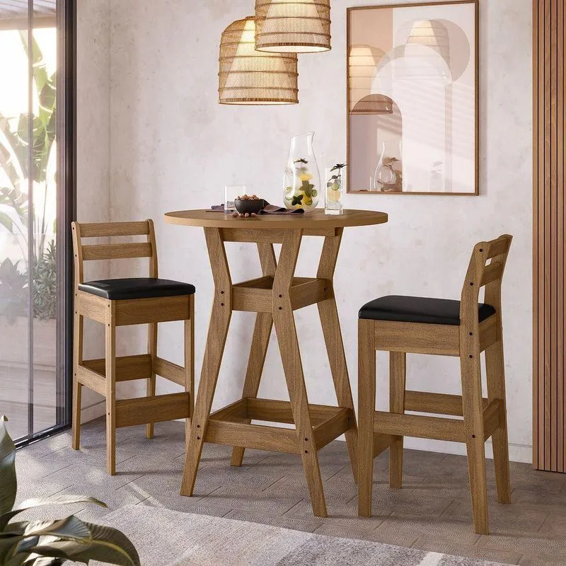 Conjunto Mesa Bistro Com 2 Banquetas Cedro Gold 11c