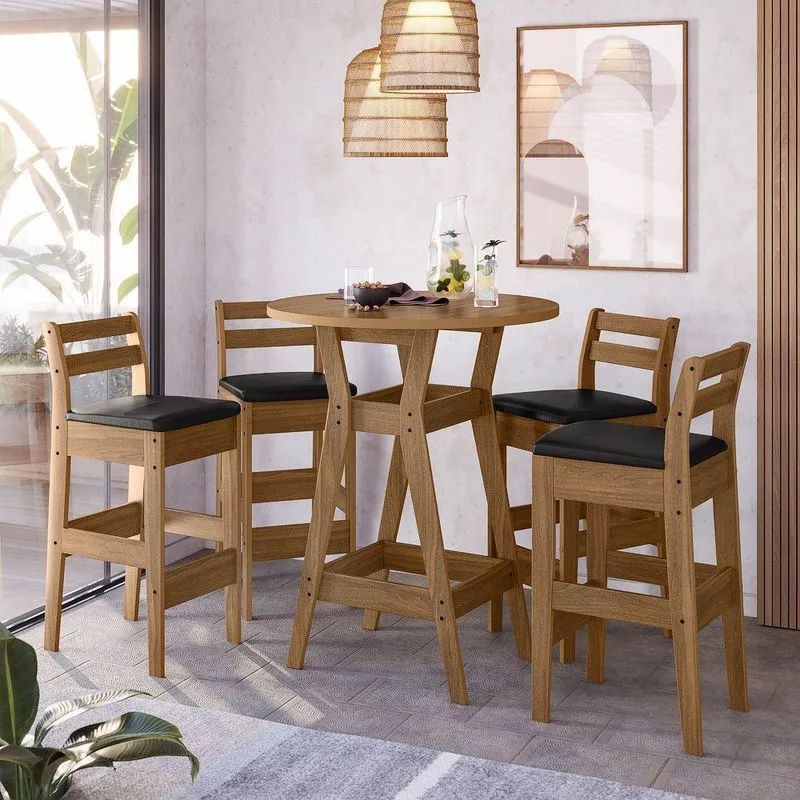 Conjunto Mesa Bistro Com 4 Banquetas Cedro Gold 11c