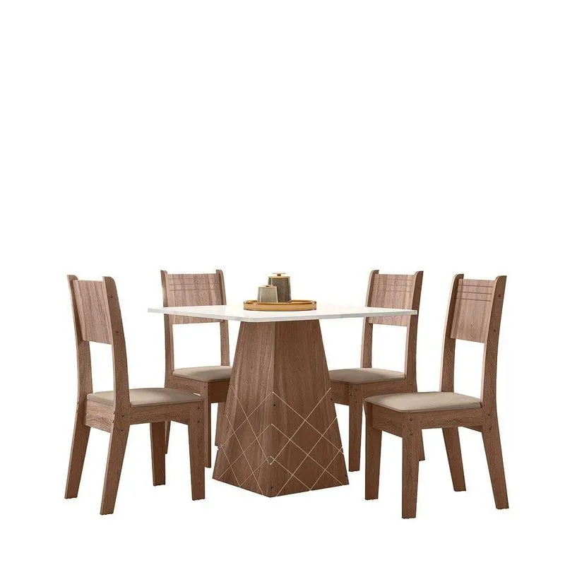 Conjunto Sala De Jantar Liza 0,90 Com 04 Cadeiras Amendoa 74b