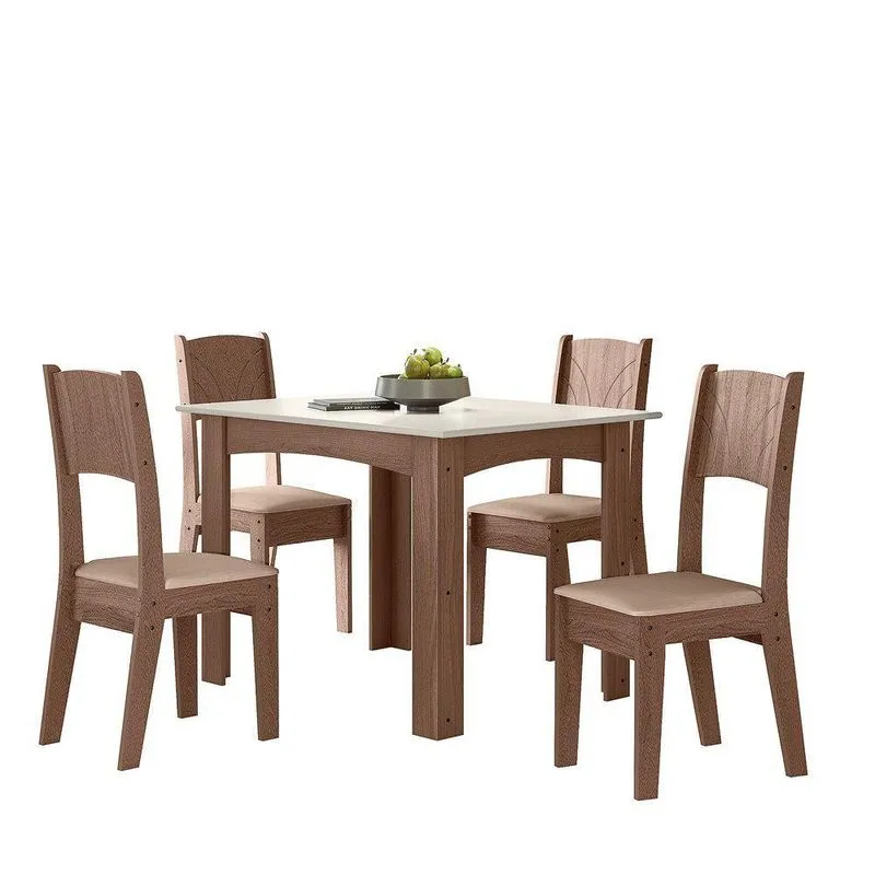 Conjunto Sala De Jantar Alice 1,10 Com 4 Cadeiras Amendoa 51c