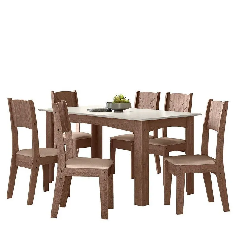 Conjunto Sala De Jantar Alice 1,56 Com 6 Cadeiras Amendoa 51c