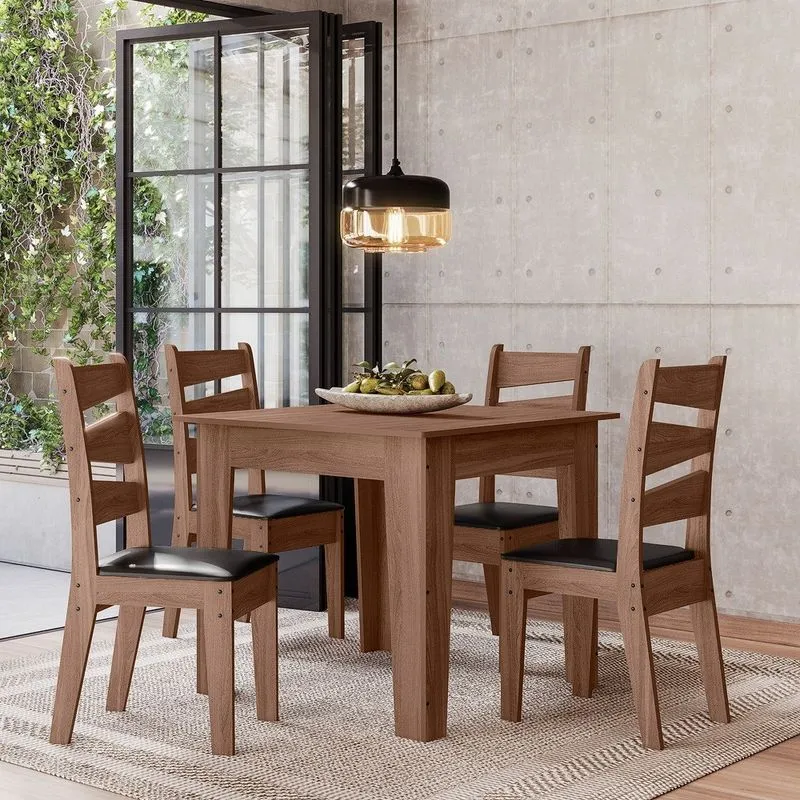 Conjunto Sala De Jantar Italia 0,90 Com 4 Cadeiras Amendoa 11c