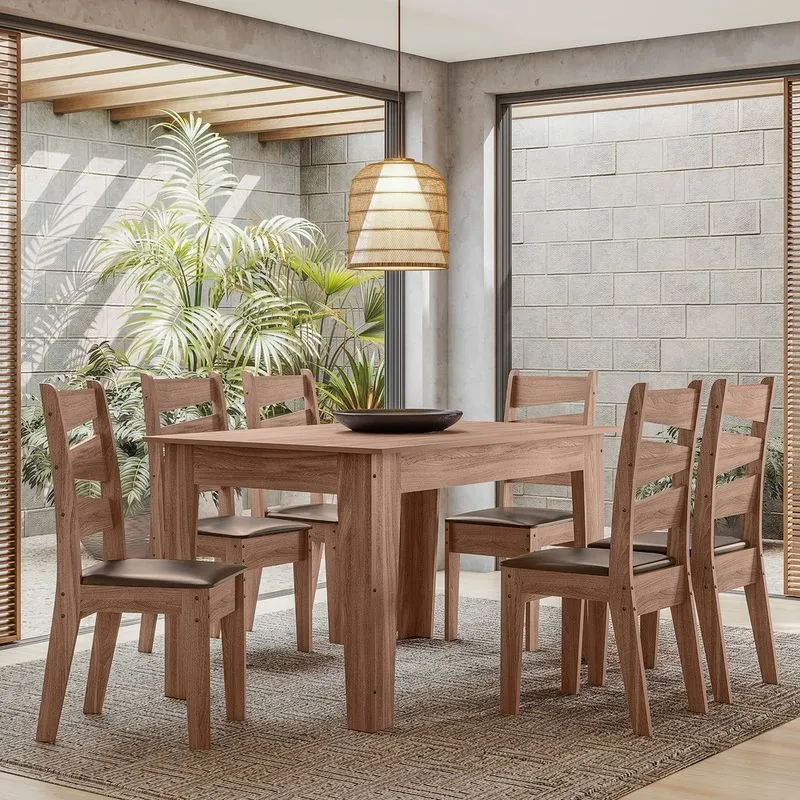 Conjunto Sala De Jantar Italia 1,35 Com 6 Cadeiras Amendoa 61c