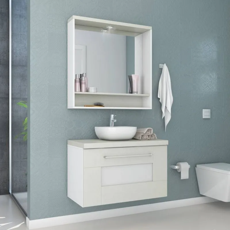 Gabinete para Banheiro com Espelheira Verona Espresso Móveis Milano/Branco