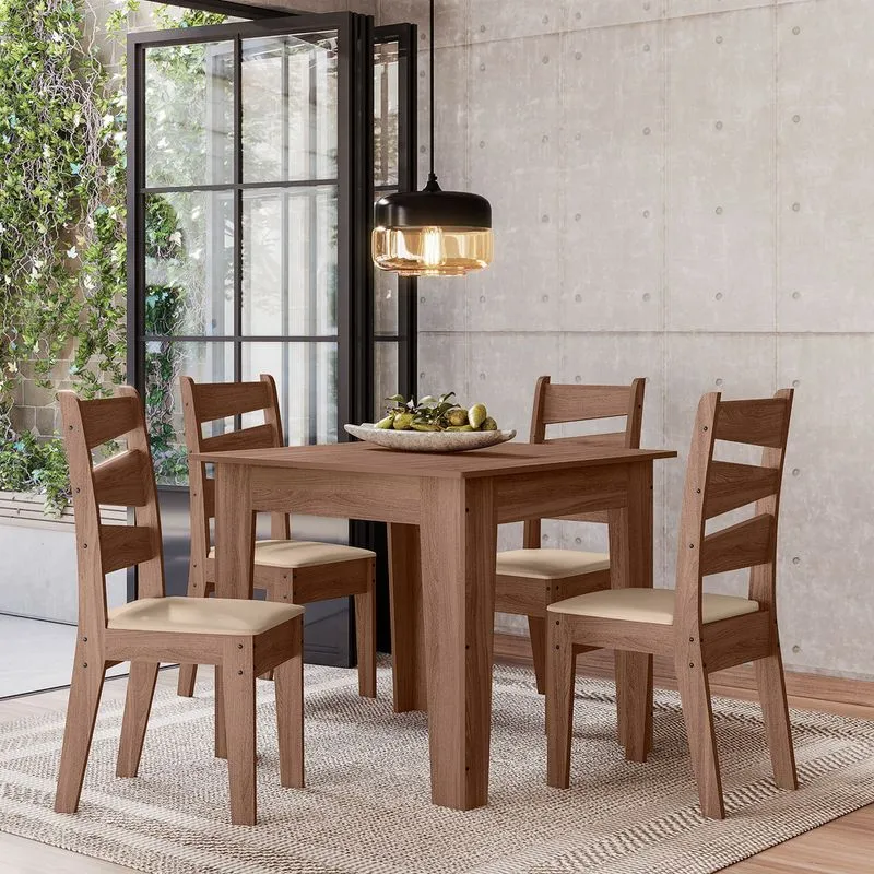 Conjunto Sala De Jantar Italia 0,90 Com 4 Cadeiras Amendoa 51c