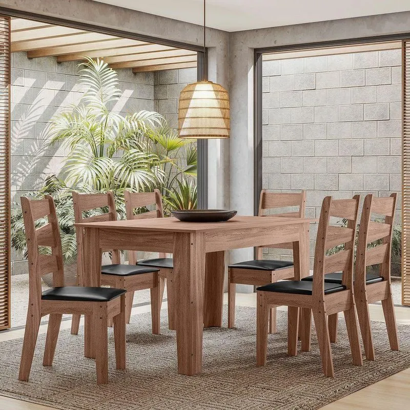 Conjunto Sala De Jantar1,35 Com 6 Cadeiras Amêndoa 11C