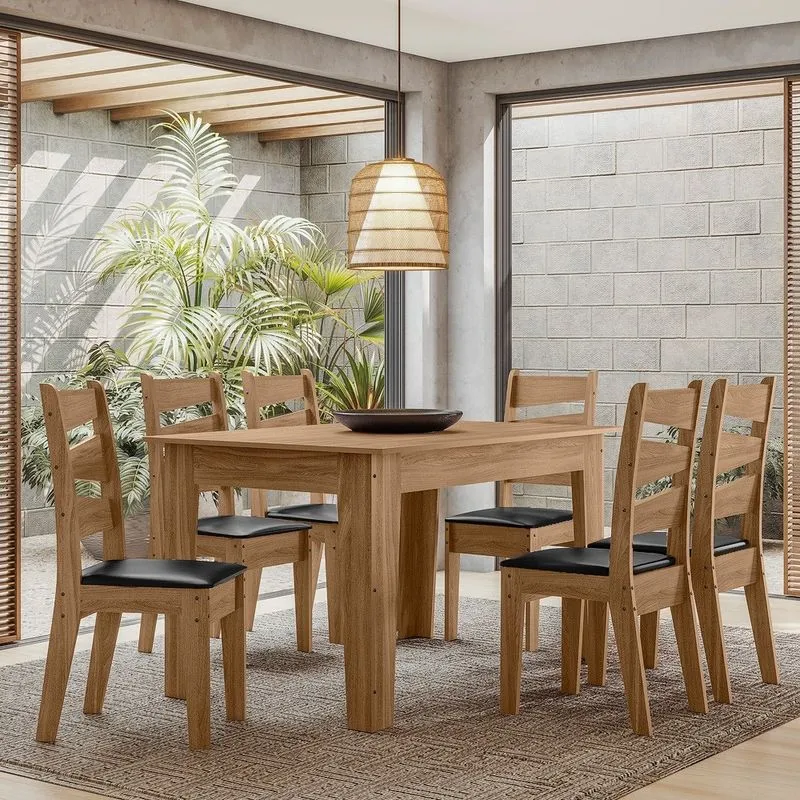 Conjunto Sala De Jantar Italia 1,35 Com 6 Cadeiras Cedro 11c