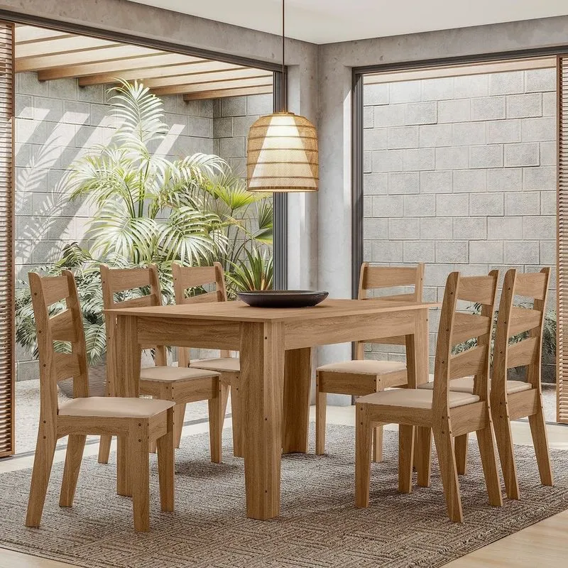 Conjunto Sala de Jantar Italia 1,35 com 6 Cadeiras Cedro 51C