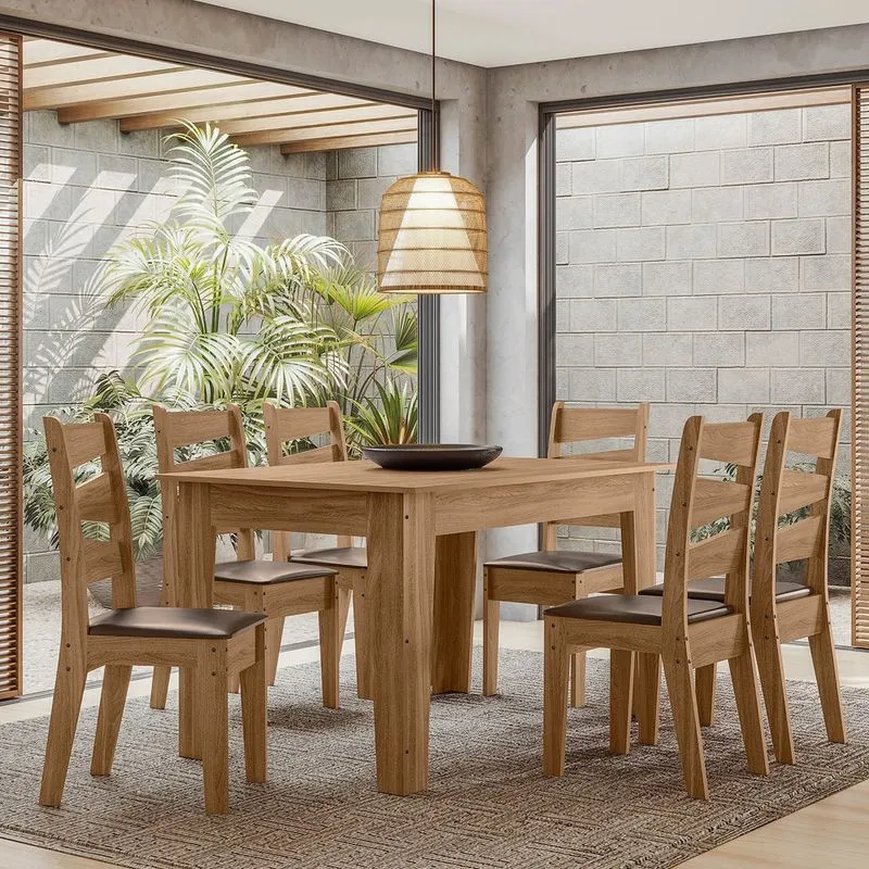 Conjunto Sala de Jantar Italia 1,35 com 6 Cadeiras Cedro 61C