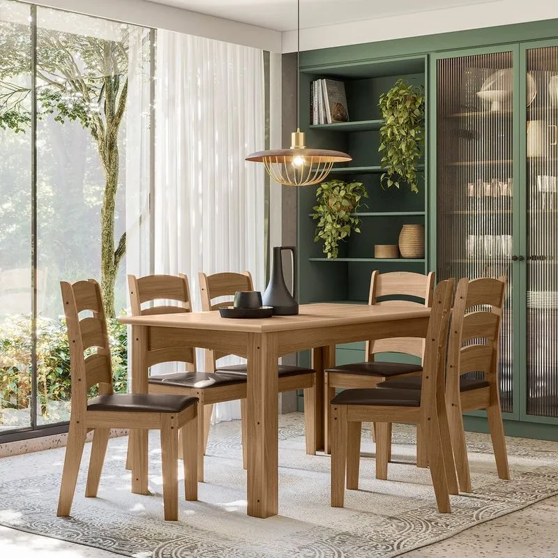 Conjunto Sala de Jantar Mali 1,56 com 6 Cadeiras Cedro 61C