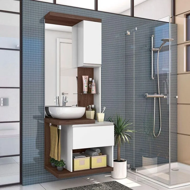 Conjunto Armário Para Banheiro Paris Nogal Ebano