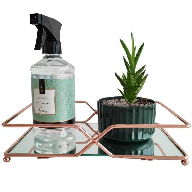 Bandeja Espelhada para Perfumes Decoração Banheiro Lavabo Rosa