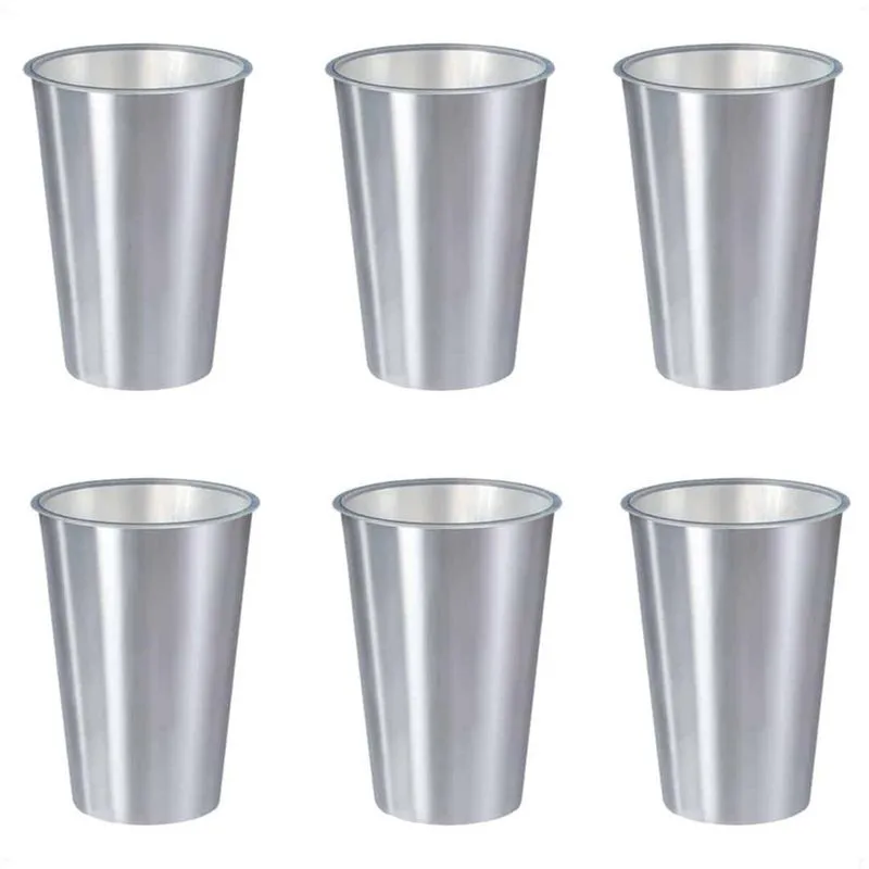 Kit 6 Copos 500 Ml Label Inox 14X8,5Cm Leve Prático Multiuso