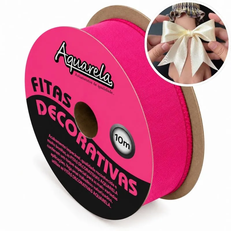 Fita Voal Aquarela FOPO 15mm com 10 Metros Rosa Pink 03 UN
