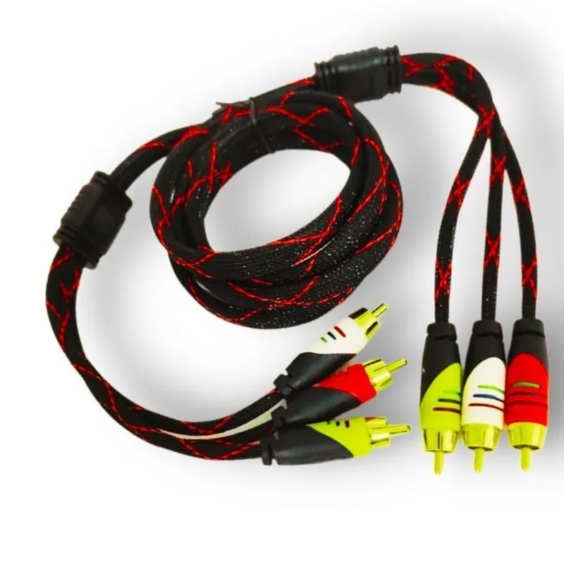 Cabo Rca Blindado 3Vias 4Mm 1.8Mts Som Tv Home Pc Video Game