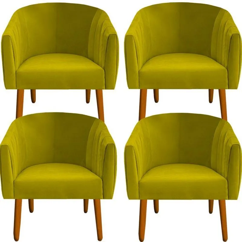 Kit 04 Poltrona Julia Decoração Salão Cadeira Escritório Recepção Estar Amamentação Suede Amarelo D'classe Decor