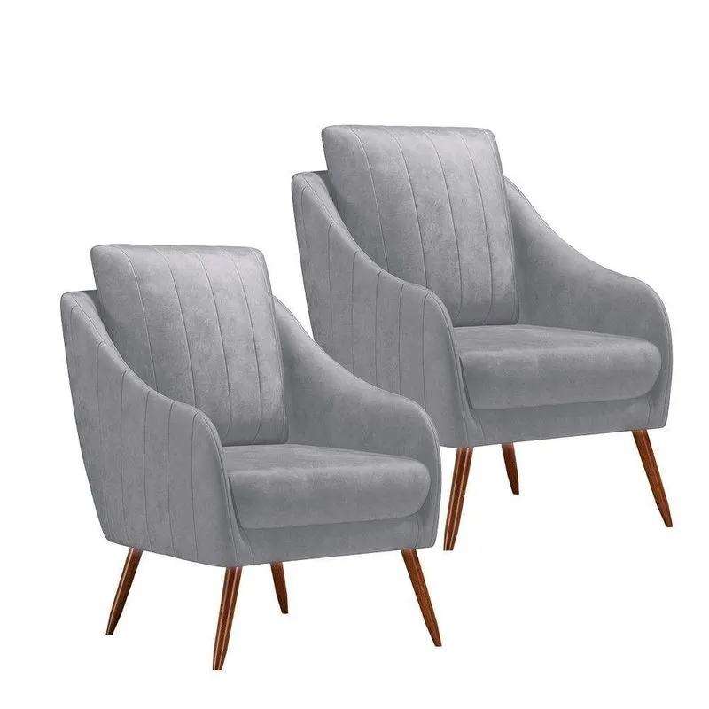 Poltrona Libia Decorativa Com Fibra Siliconada Linho Confortavel Cinza Movellu Home